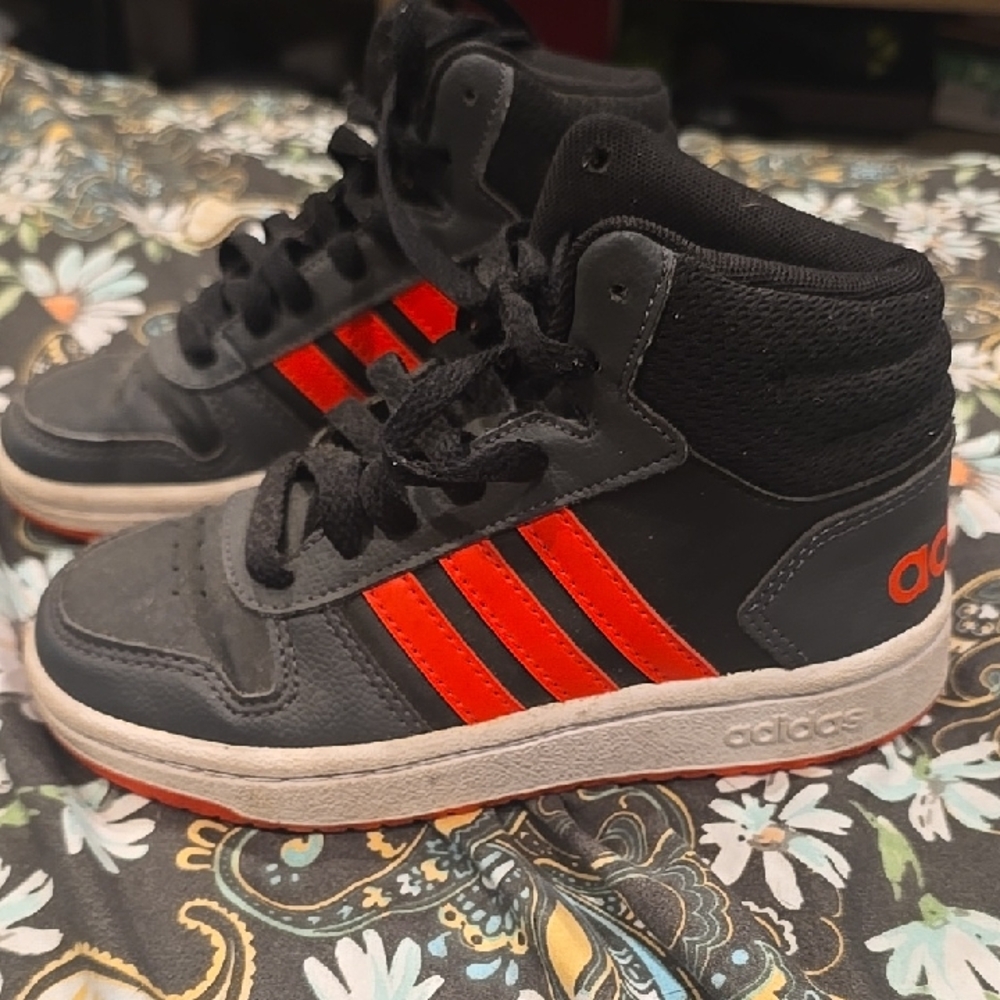 Adidas Kids High-Top Sneakers - Gray And Bright Orange